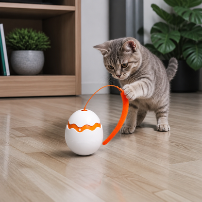Interactive Wobble Egg Cat Toy – Automatic Feather Teaser