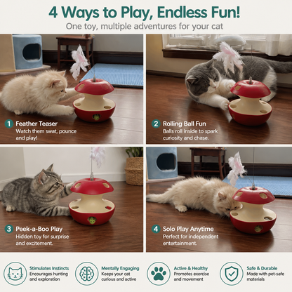 3-in-1 Apple-Shaped Cat Toy – Interactive Feather & Ball Toy