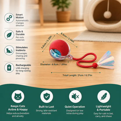Upgraded Smart Rolling Cat Ball – Durable Interactive Toy with Mesh Tail