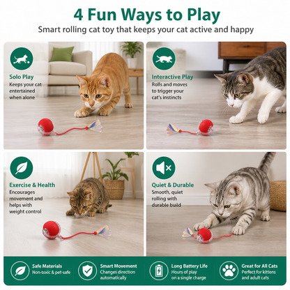 Upgraded Smart Rolling Cat Ball – Durable Interactive Toy with Mesh Tail