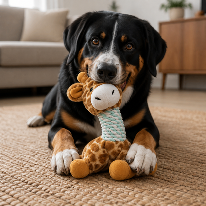 Durable Animal Plush Rope Dog Toy with Squeaker & Teeth Cleaning