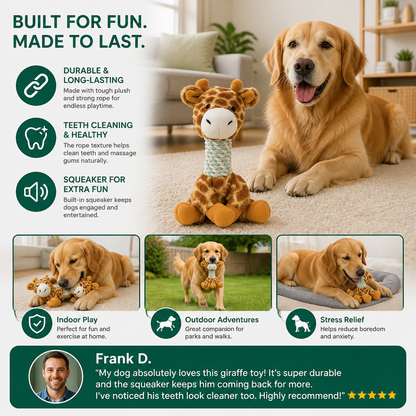 Durable Animal Plush Rope Dog Toy with Squeaker & Teeth Cleaning