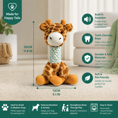 Durable Animal Plush Rope Dog Toy with Squeaker & Teeth Cleaning