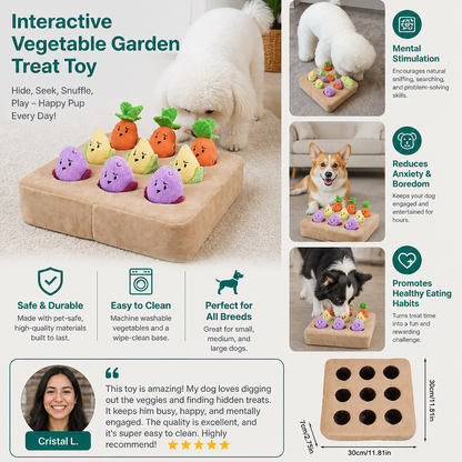 Interactive Vegetable Garden Treat Toy – Hide & Seek Snuffle Puzzle with Squeaky Veggies