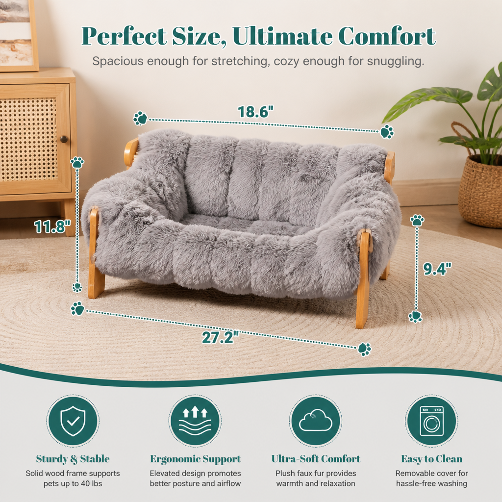 Luxury Elevated Solid Wood Cat Couch Bed