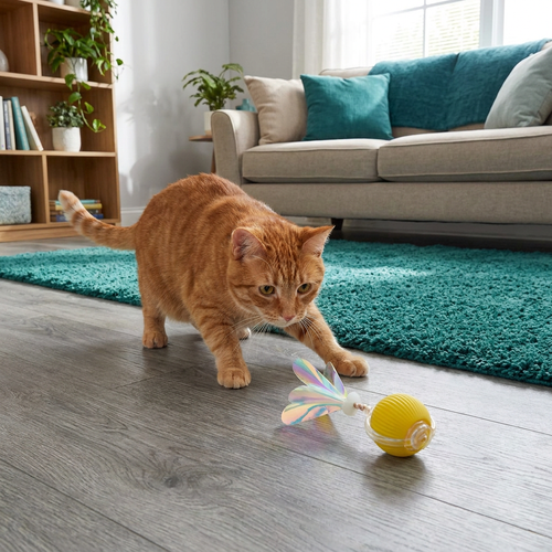 Upgraded Smart Rolling Cat Ball – Durable Interactive Toy with Mesh Tail