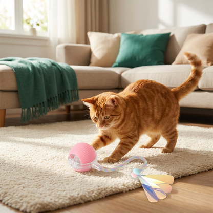 Upgraded Smart Rolling Cat Ball – Durable Interactive Toy with Mesh Tail