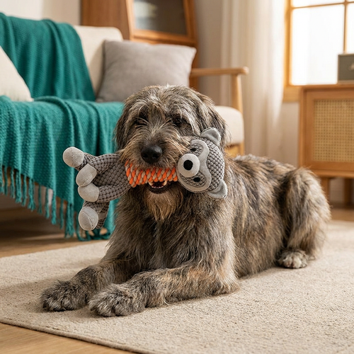 Durable Animal Plush Rope Dog Toy with Squeaker & Teeth Cleaning