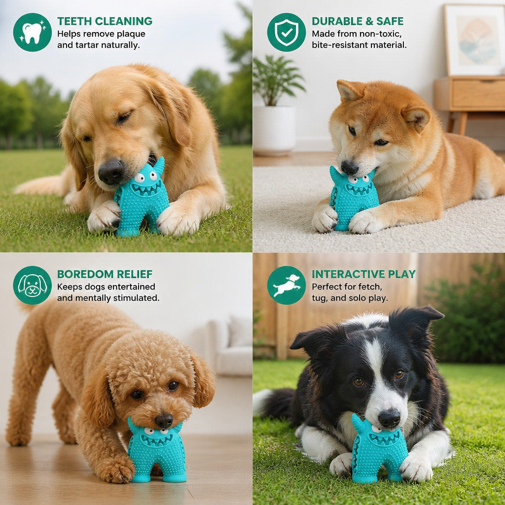 Durable Dog Dental Chew Toy – Tooth Cleaning Monster in Dog Colors