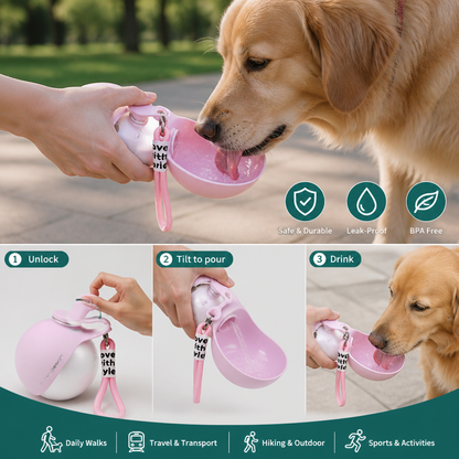 2-in-1 Travel Water Bottle for Dogs – Leak-Proof Stainless Steel Bottle with Silicone Bowl