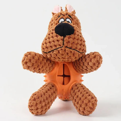 3-in-1 Dog Toy with Plush, Integrated Dental Cleaning Toy, and Treat Hideaway