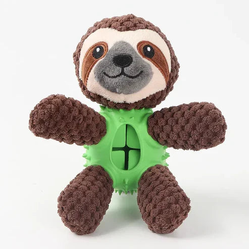3-in-1 Dog Toy with Plush, Integrated Dental Cleaning Toy, and Treat Hideaway