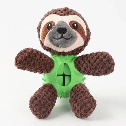 3-in-1 Dog Toy with Plush, Integrated Dental Cleaning Toy, and Treat Hideaway