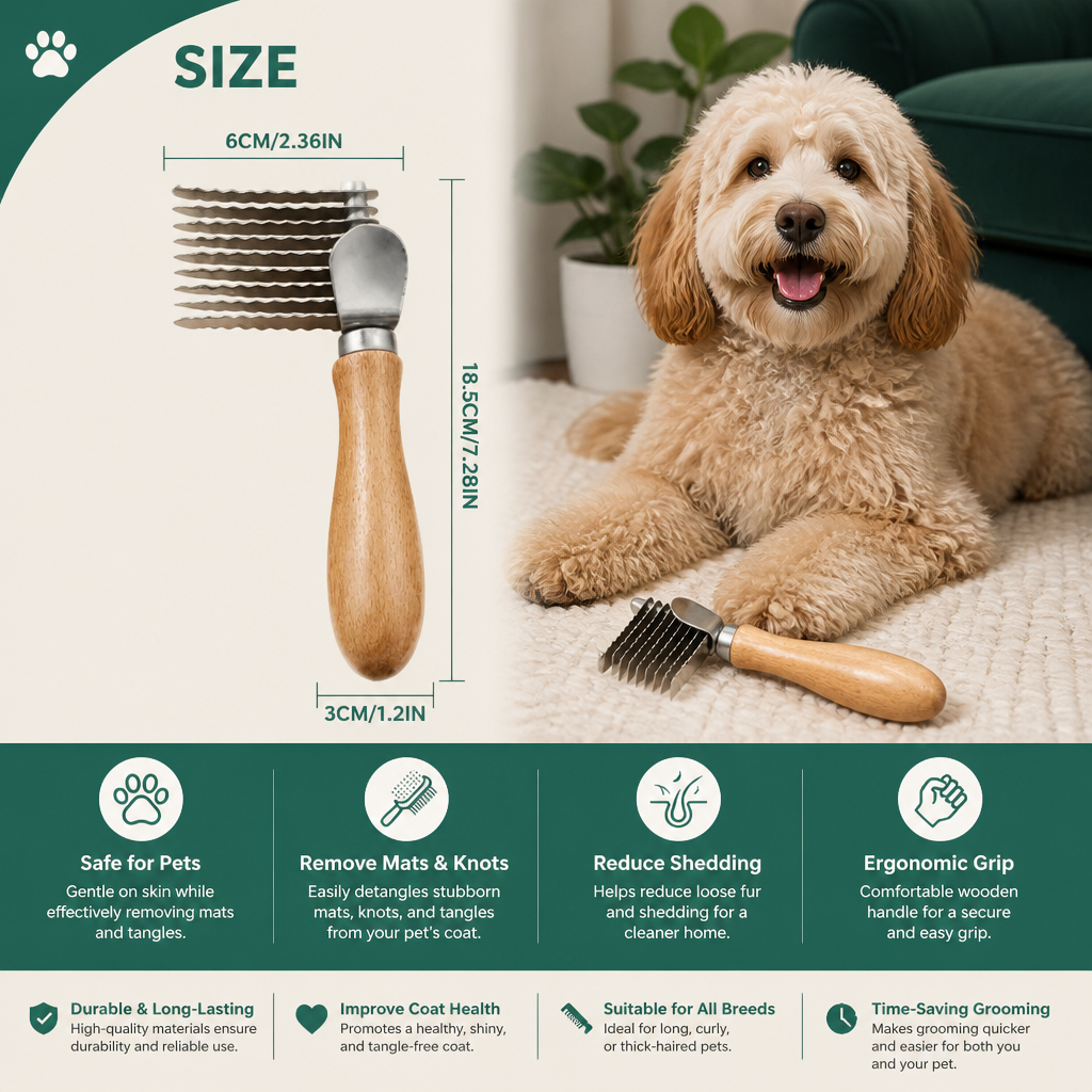 Pet Dematting Comb – Undercoat & Knot Remover