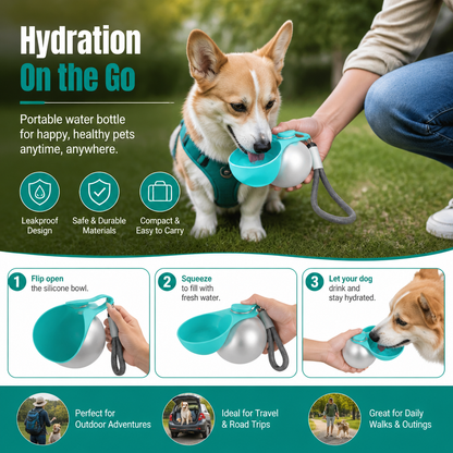 Sphere 2-in-1 Dog Water Bottle with Silicone Bowl – Leakproof Travel Bottle