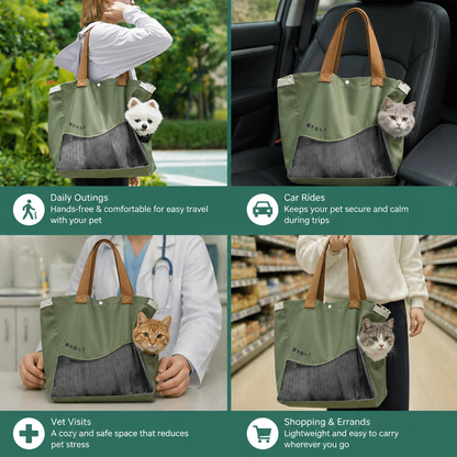 Breathable Canvas Cat Carrier Tote Bag with Mesh Window