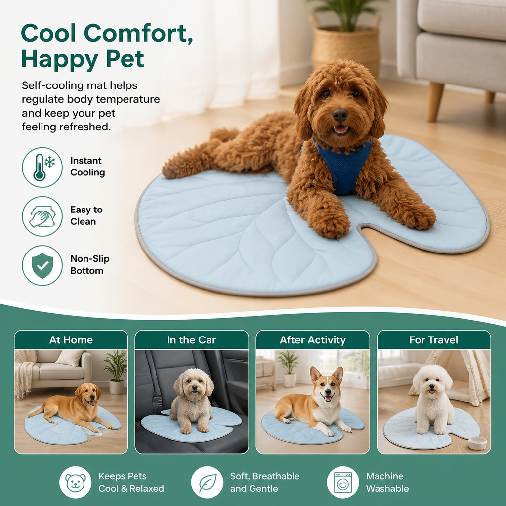Cooling Leaf-Shaped Pet Mat – Washable Summer Mat with Non-Slip Bottom