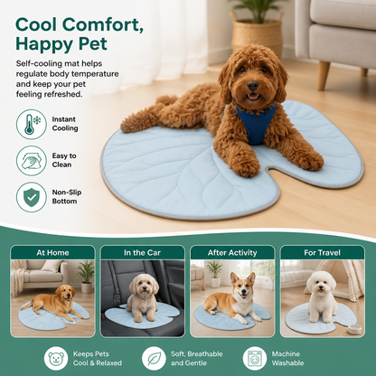 Cooling Leaf-Shaped Pet Mat – Washable Summer Mat with Non-Slip Bottom