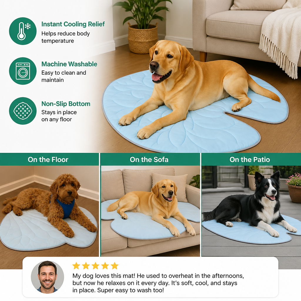 Cooling Leaf-Shaped Pet Mat – Washable Summer Mat with Non-Slip Bottom