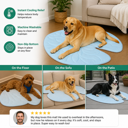 Cooling Leaf-Shaped Pet Mat – Washable Summer Mat with Non-Slip Bottom