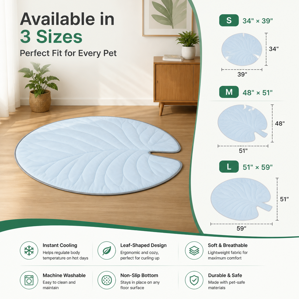 Cooling Leaf-Shaped Pet Mat – Washable Summer Mat with Non-Slip Bottom
