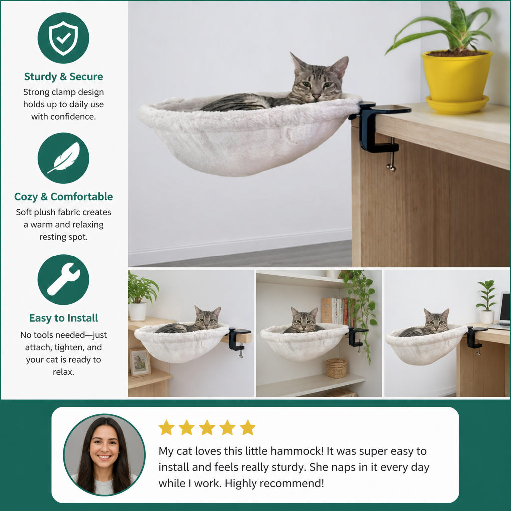 Premium Hanging Cat Hammock for Desks & Shelves