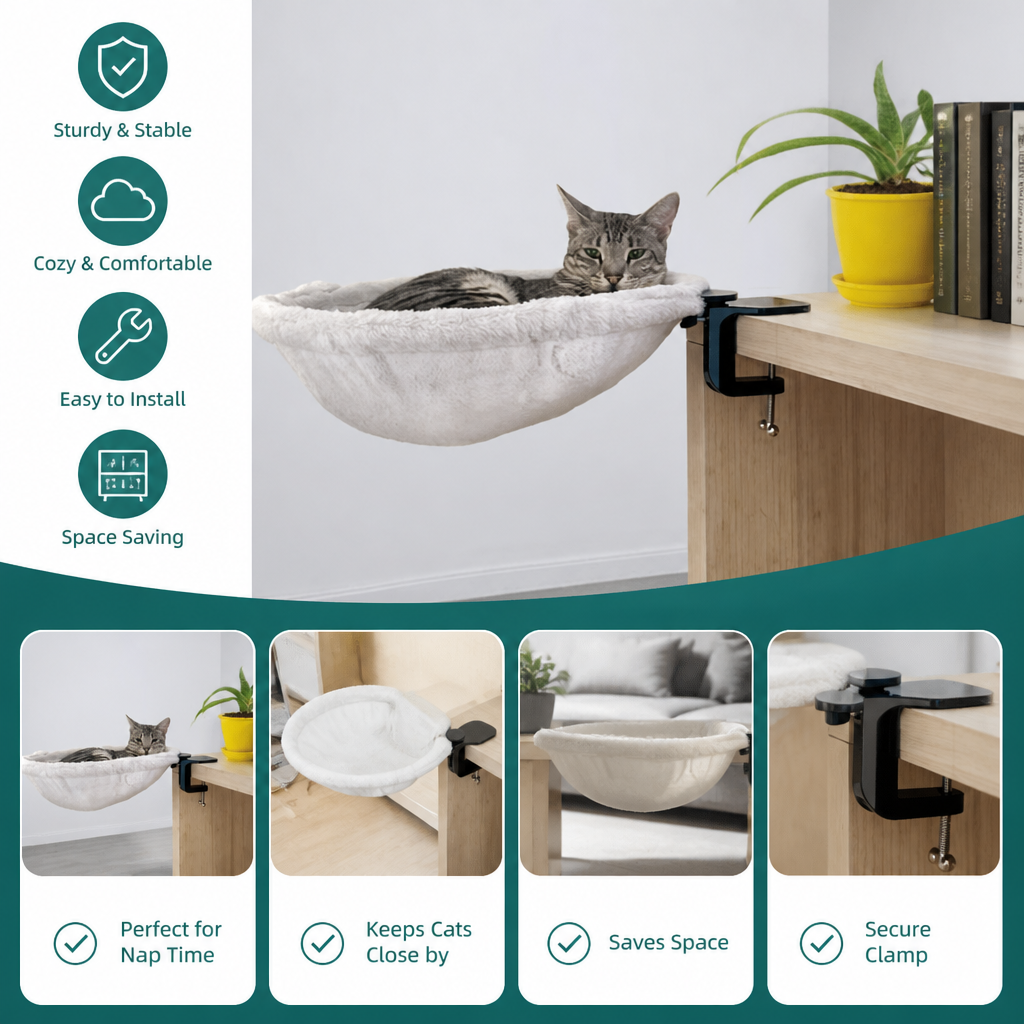 Premium Hanging Cat Hammock for Desks & Shelves