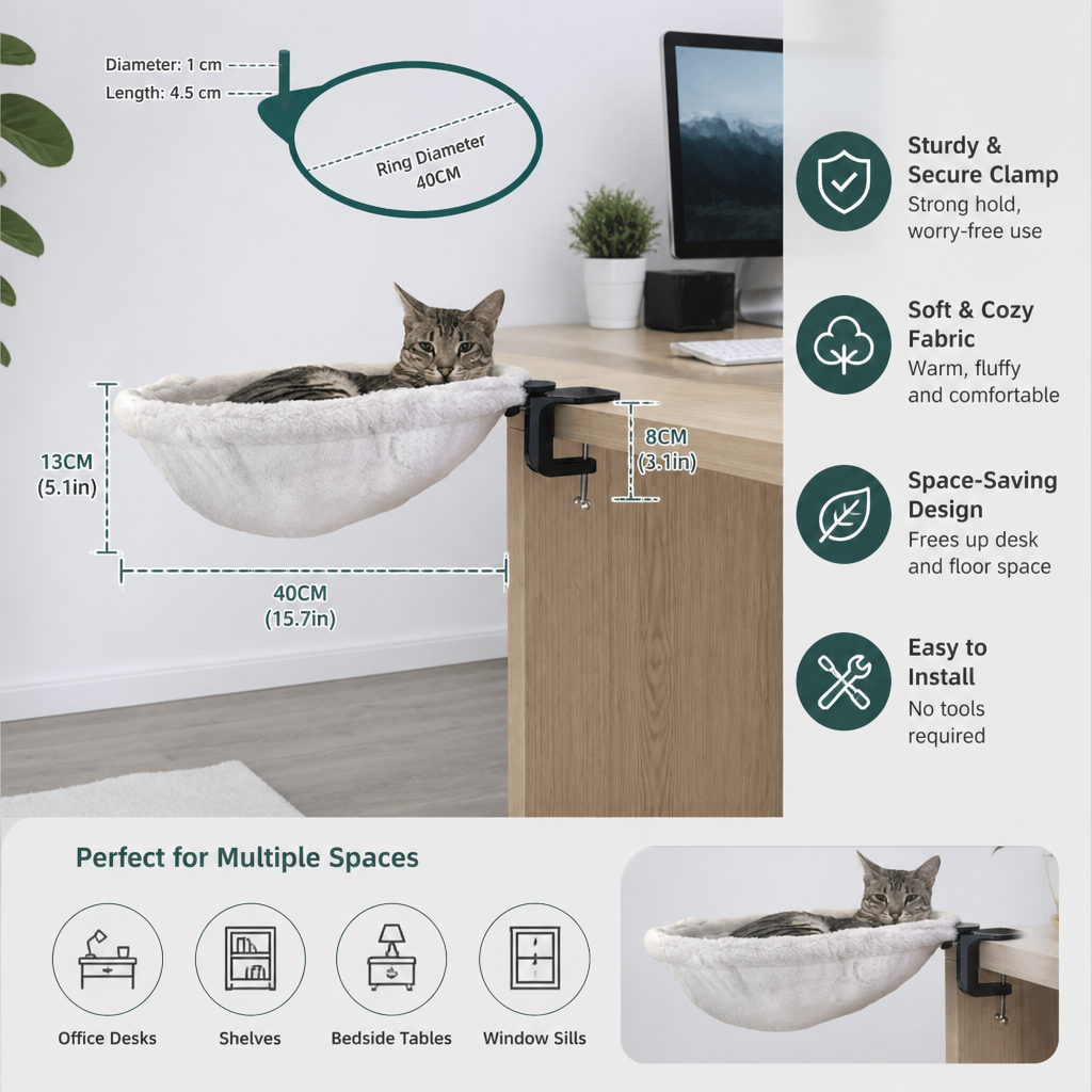 Premium Hanging Cat Hammock for Desks & Shelves