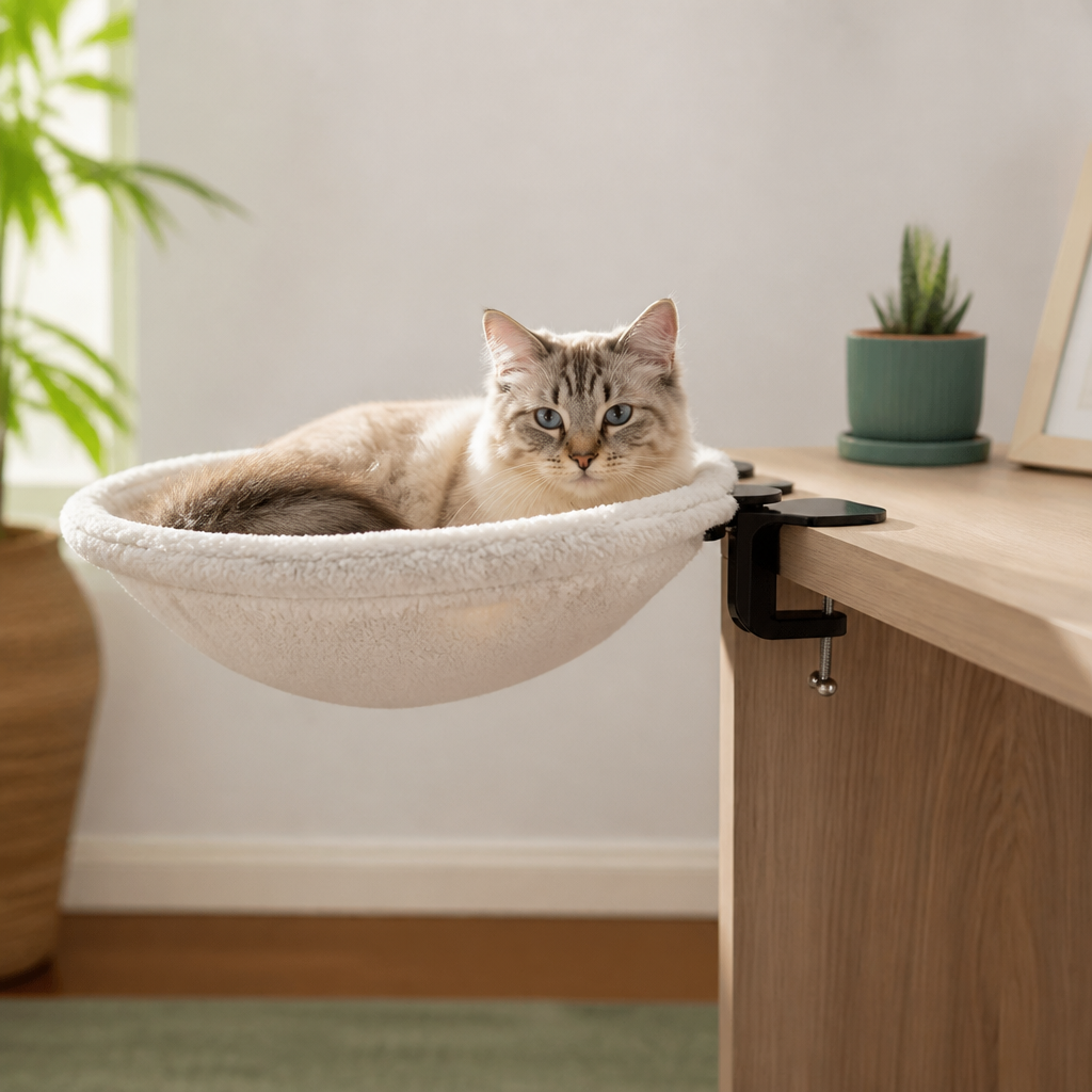 Premium Hanging Cat Hammock for Desks & Shelves
