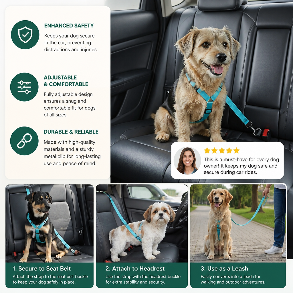 Adjustable Dog Seat Belt Harness for Safe and Comfortable Car Travel