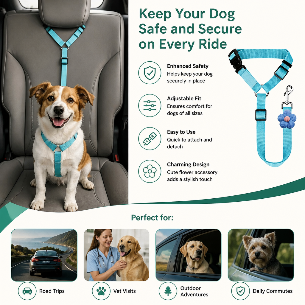 Adjustable Dog Seat Belt Harness for Safe and Comfortable Car Travel