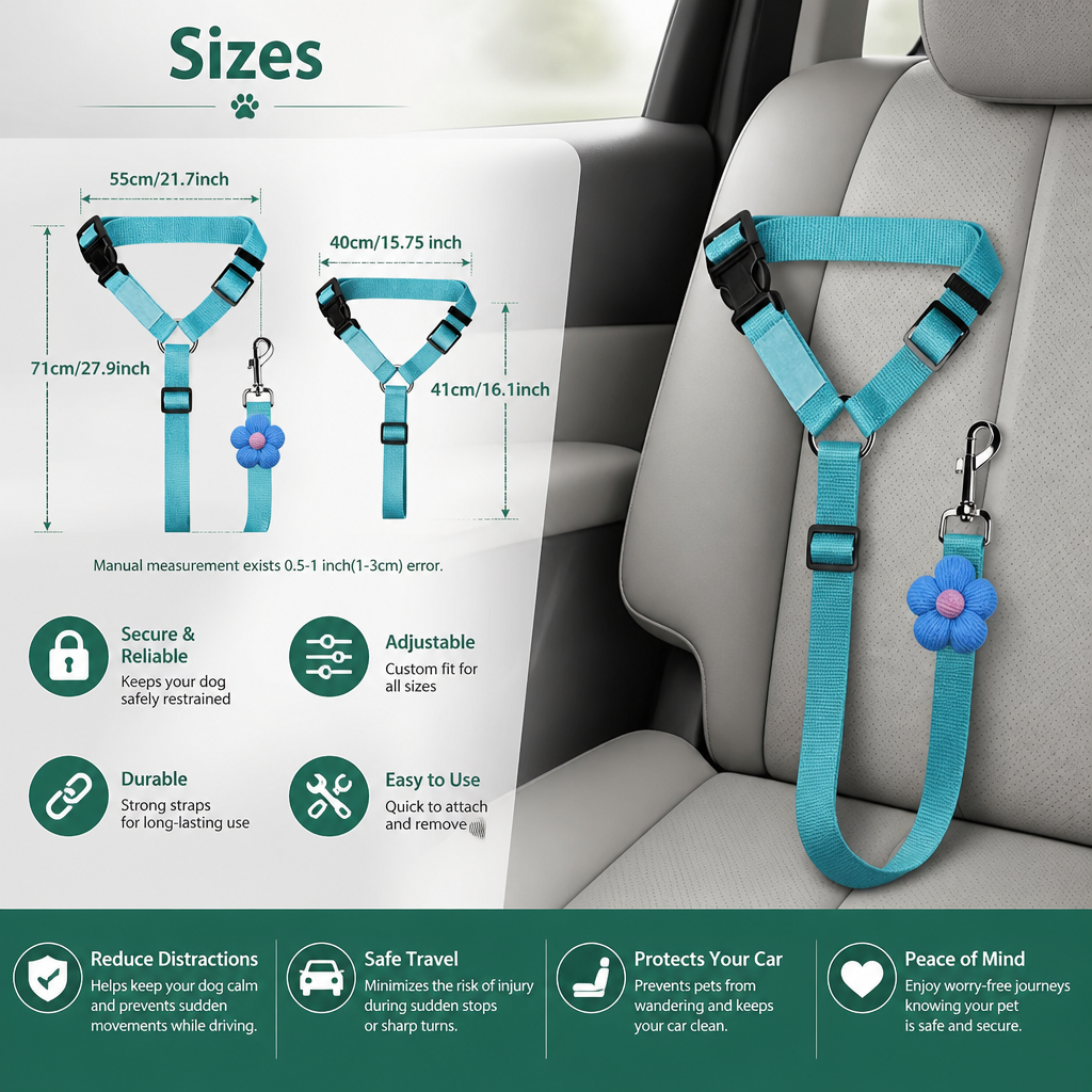 Adjustable Dog Seat Belt Harness for Safe and Comfortable Car Travel