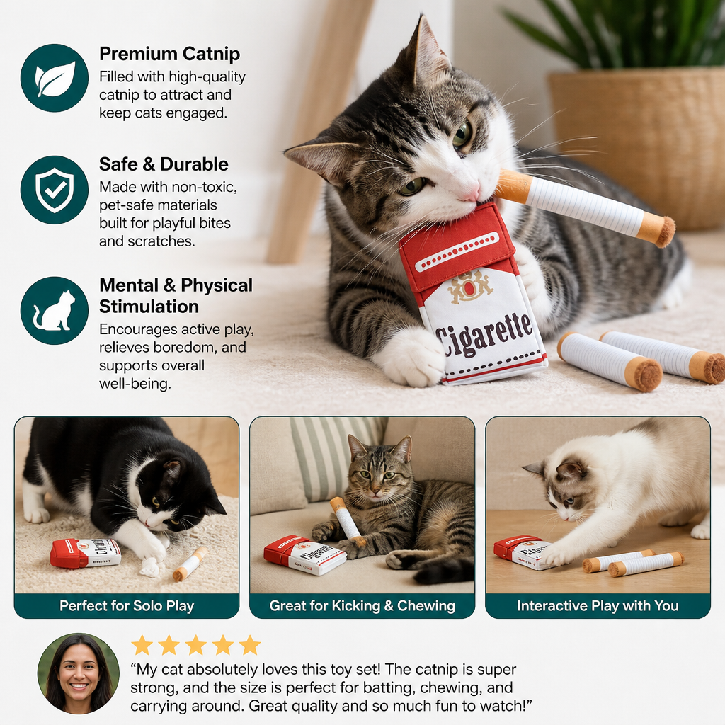 Cigarette Pack Catnip Toy Set for Interactive Cat Play