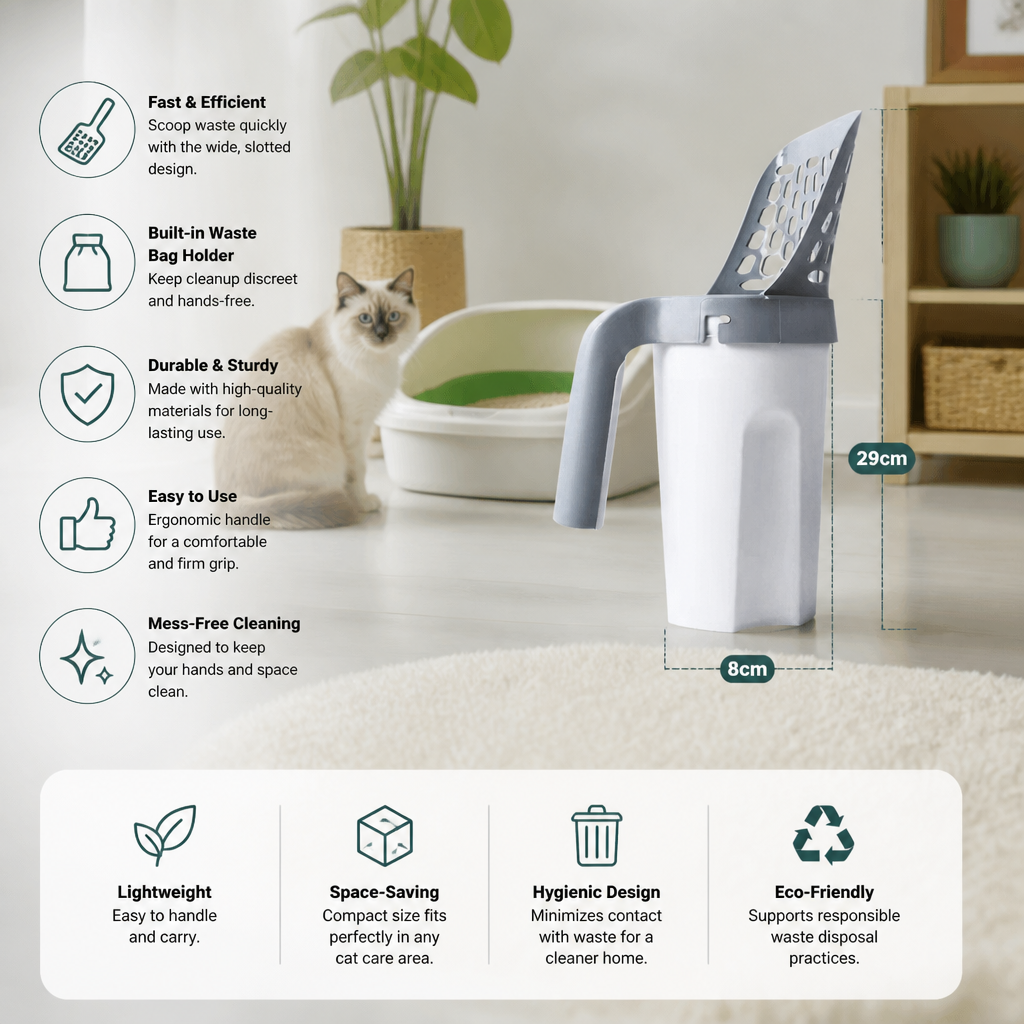 Cat Litter Scoop with Waste Bag Holder for Fast and Mess Free Cleaning