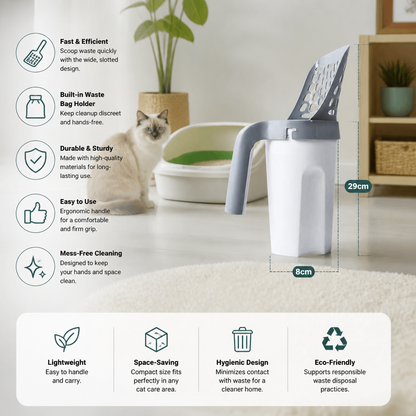 Cat Litter Scoop with Waste Bag Holder for Fast and Mess Free Cleaning