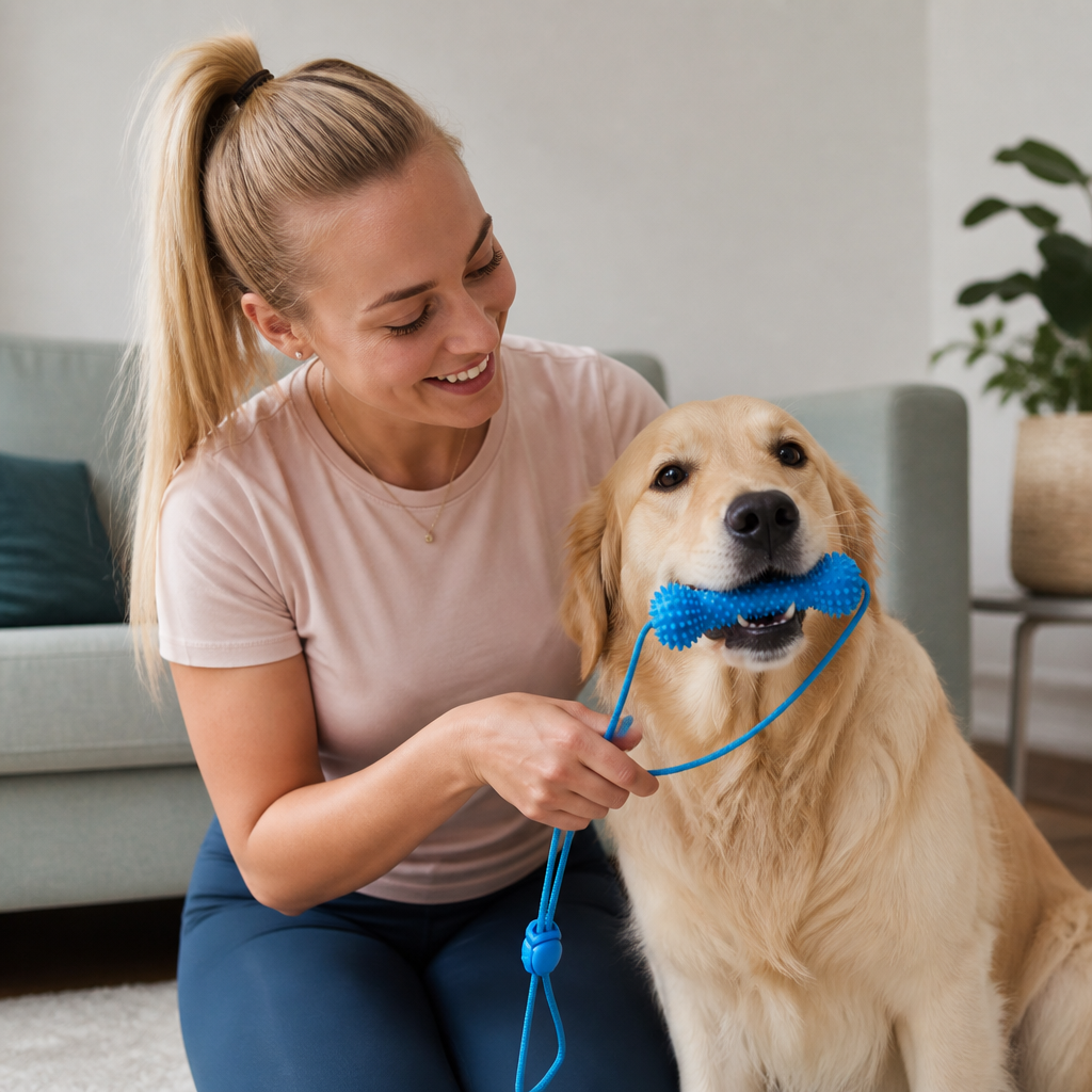 Dog Toothbrush Chew Toy with Adjustable Strap for Easy Dental Care