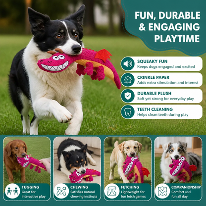 Durable Plush Dragon Dog Toy – Squeaky Crinkle Tug Toy