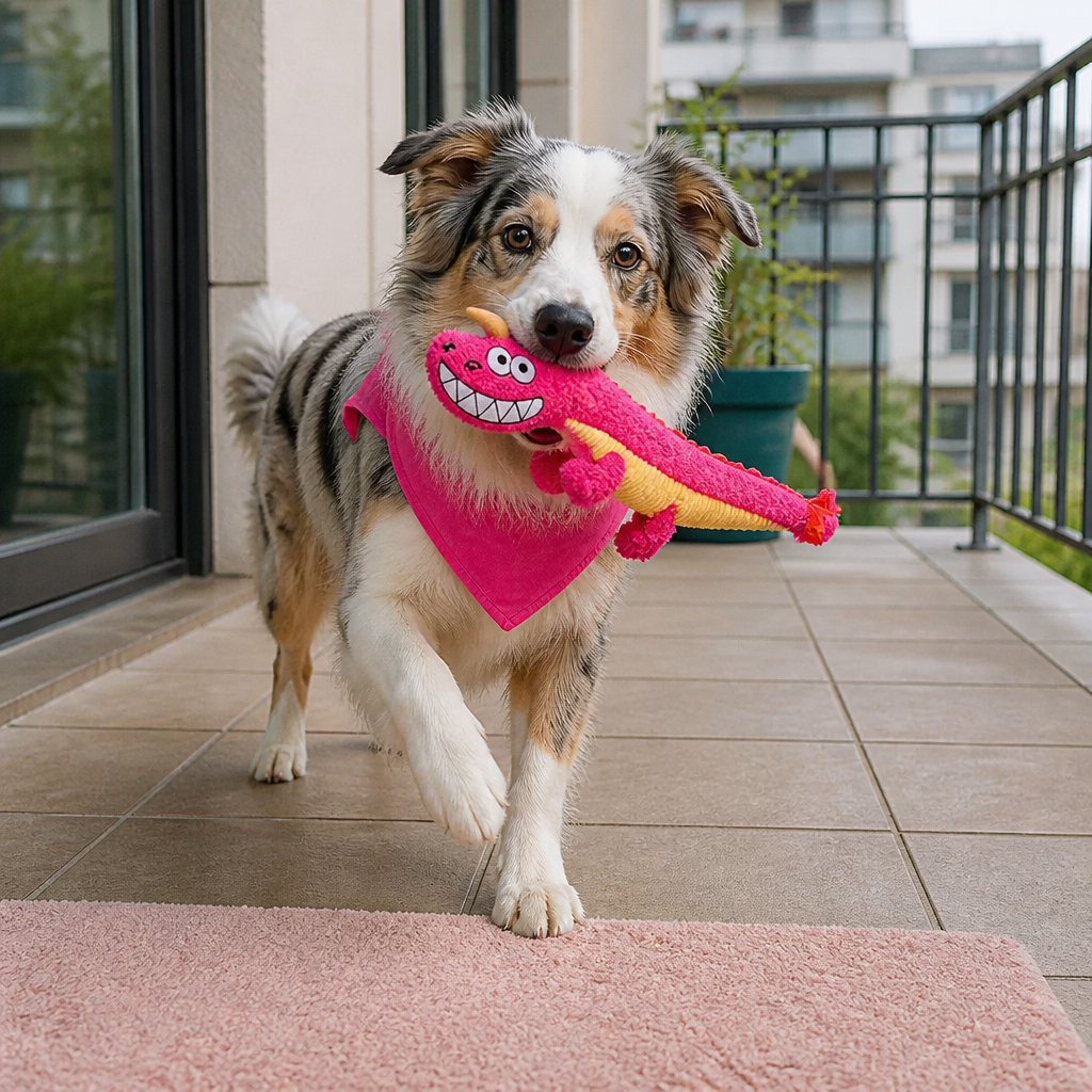 Durable Plush Dragon Dog Toy – Squeaky Crinkle Tug Toy