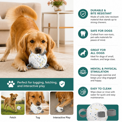 Eco-Friendly Indestructible Dog Ball – Bite Resistant Interactive Tug & Fetch Toy