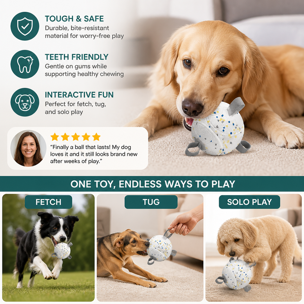 Eco-Friendly Indestructible Dog Ball – Bite Resistant Interactive Tug & Fetch Toy