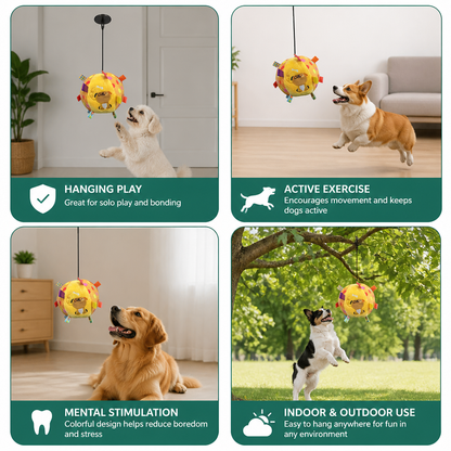 Interactive Hanging Dog Ball Toy with Elastic Play Rope & Hook