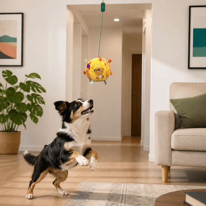 Interactive Hanging Dog Ball Toy with Elastic Play Rope & Hook