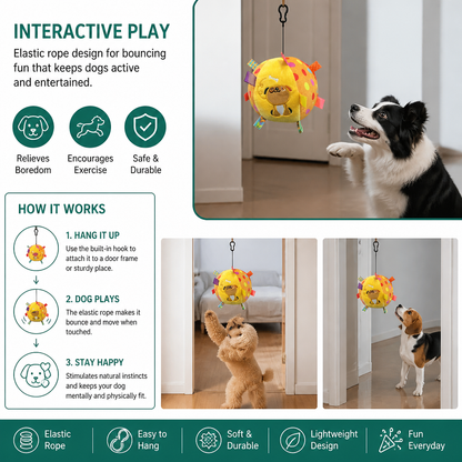 Interactive Hanging Dog Ball Toy with Elastic Play Rope & Hook