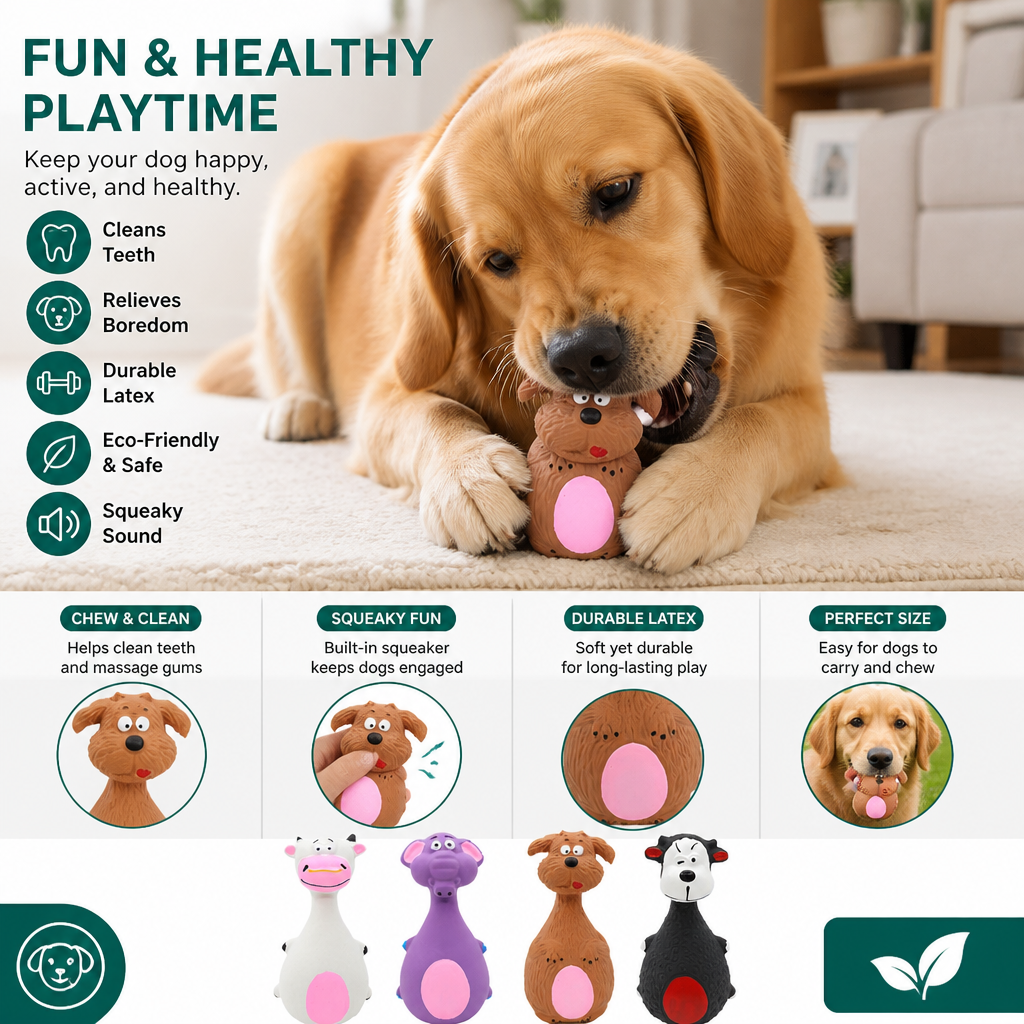 Durable Eco-Friendly Latex Squeaky Dental Dog Toy