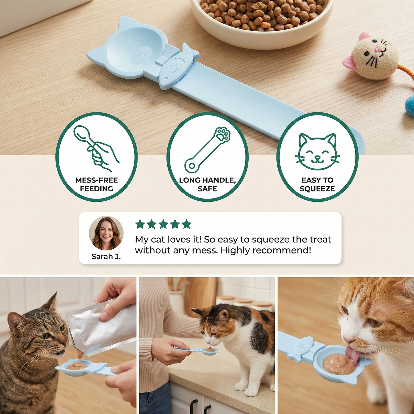 Cat Treat Spoon Feeder – Lickable Wet Food Dispenser with Long Handle
