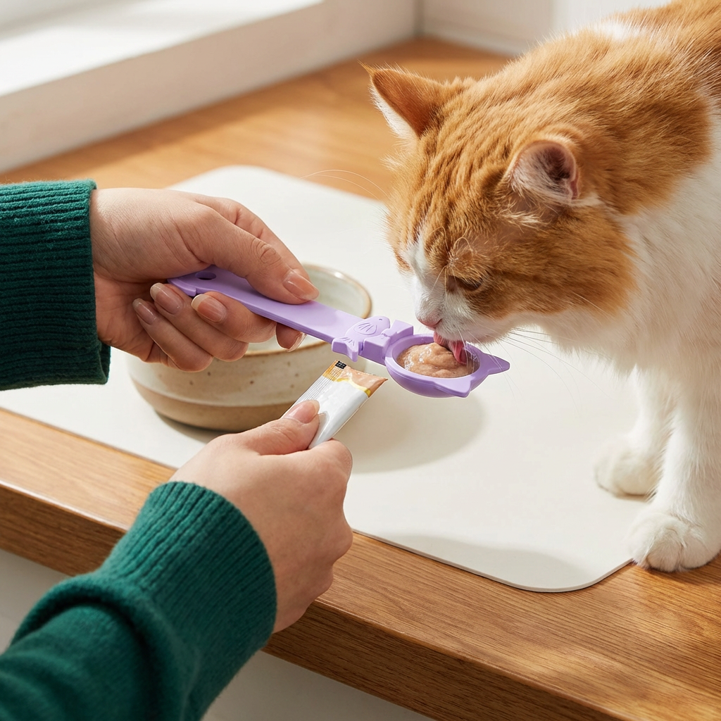 Cat Treat Spoon Feeder – Lickable Wet Food Dispenser with Long Handle