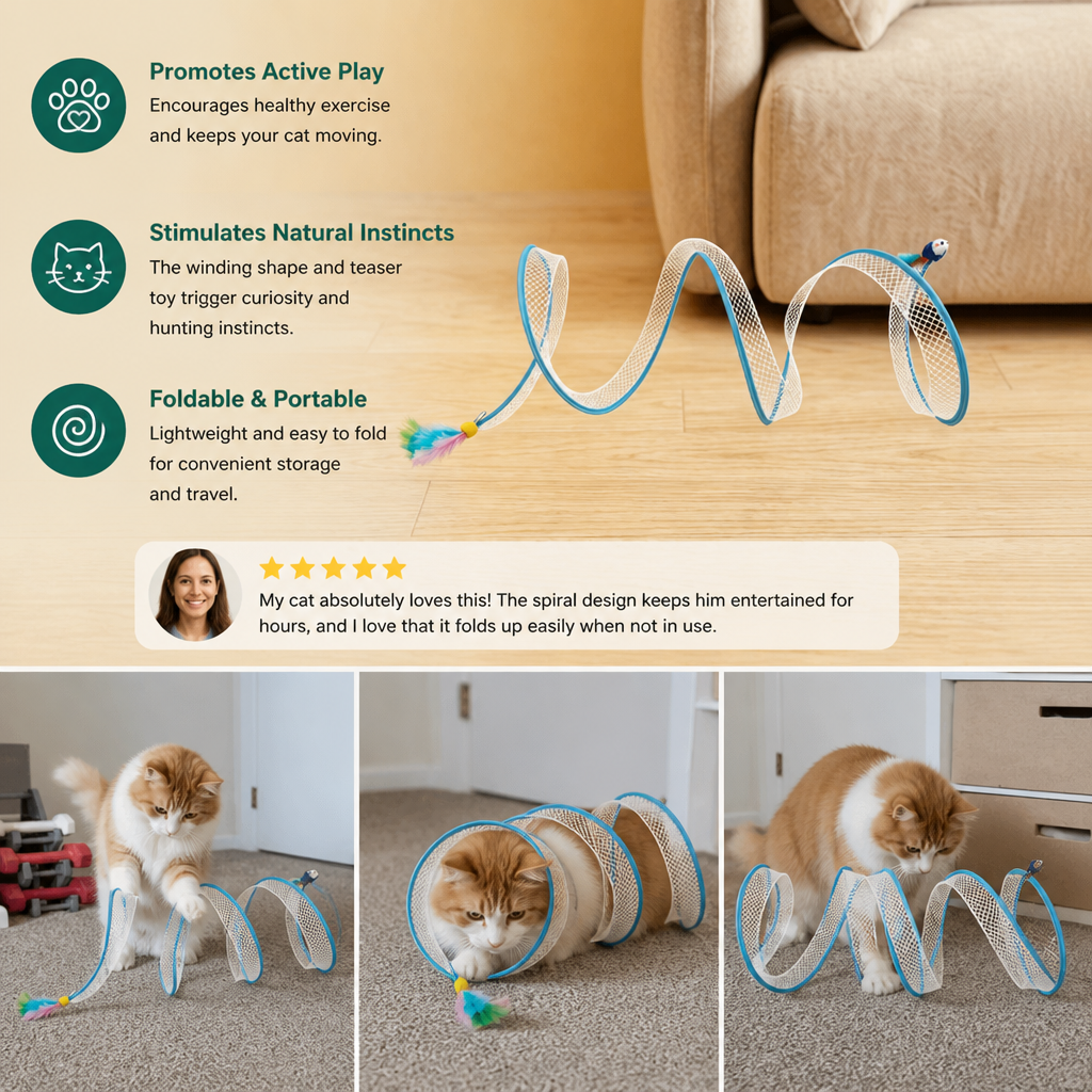 S-Shaped Cat Tunnel Toy – Interactive Foldable Play Tunnel