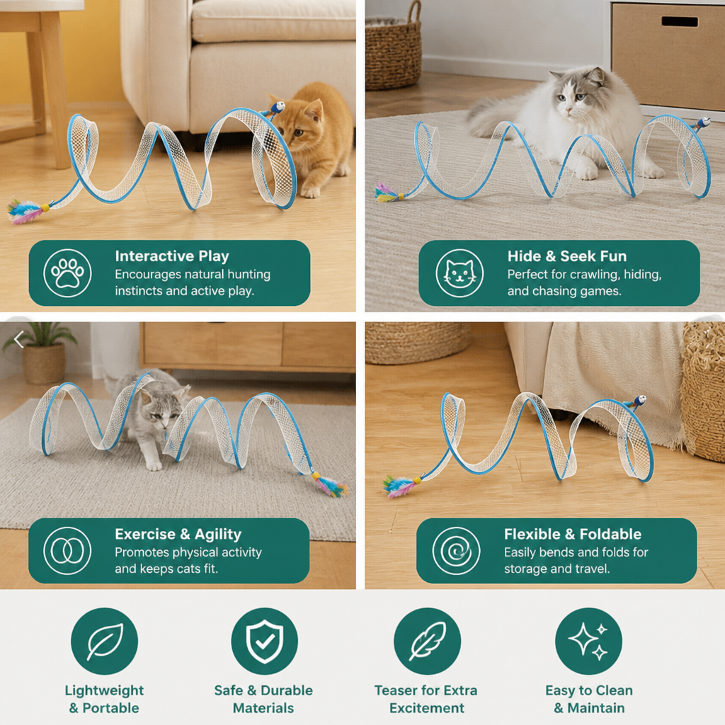 S-Shaped Cat Tunnel Toy – Interactive Foldable Play Tunnel