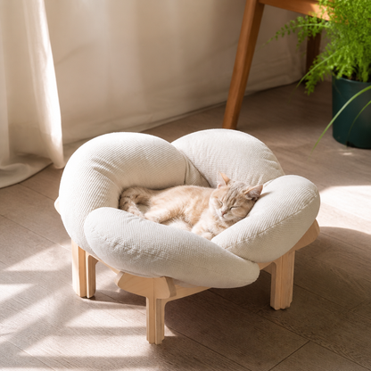 Luxury Elevated Wooden Flower Pet Bed with Plush Cushion