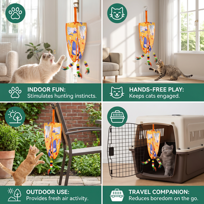 Automatic Hanging Cat Toy with Feather Teasers & Sound